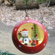 Joulupallo lumiukon ripustamiseen ja LED punainen Ø14cm Paristoille