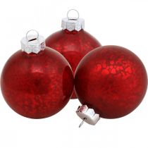 Joulukuusipallo, kuusiriipus, joulupallo punainen marmoroitu H6,5cm Ø6cm aitoa lasia 24kpl.