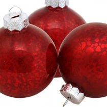 Joulukuusipallo, kuusiriipus, joulupallo punainen marmoroitu H6,5cm Ø6cm aitoa lasia 24kpl.
