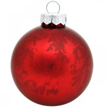 Joulupallo, joulukuusen koriste, lasipallo punainen marmoroitu H4,5cm Ø4cm aitoa lasia 24kpl.