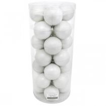 kohteita Lumipallo, puuriipus, joulukuusikoristeet, talvikoristeet valkoinen H6,5cm Ø6cm aitoa lasia 24 kpl