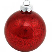 Joulukuusenkoriste, kuusiriipus, joulupallo punainen marmoroitu H8,5cm Ø7,5cm aitoa lasia 14kpl.