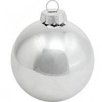 kohteita Lasipallo, kuusenkoriste, joulukuusen pallo hopea H8,5cm Ø7,5cm aitoa lasia 12kpl.