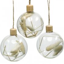 Joulupallot lasillinen koristepallo täynnä kuivattuja kukkia Ø8cm 3kpl