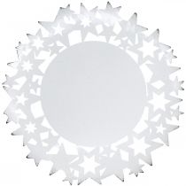 Joululautanen metallinen koristelautanen tähdillä valkoinen Ø34cm