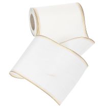 kohteita Valkoinen moiré-seppelenauha kultaisella helmireunuksella, 175 mm - Elegantti nauha koristeluun ja floristiikkaan