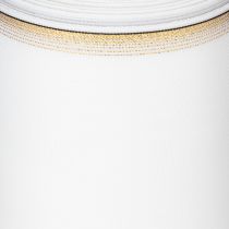 kohteita Valkoinen moiré-seppelenauha kultaisella helmireunuksella, 175 mm - Elegantti nauha koristeluun ja floristiikkaan