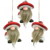 Koristeellinen gnome keramiikka ripustettavaksi sienihatun kanssa punainen, valkoinen K8cm 4kpl