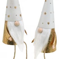 kohteita Gnome Christmas koristefiguuri valkoinen, kulta Ø6,5cm K22cm 2 kpl