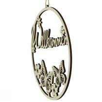 kohteita Tervetuloa-kyltti, puinen koristerengas perhosella, Ø21,5 cm, 4 kpl - oven seppelekoriste, kevät, luonnonvärinen