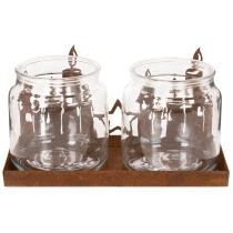 kohteita Metallilyhty lasisisuksella, ruostunut metallipinta, koristeellinen kynttilänjalka, 21,5 cm