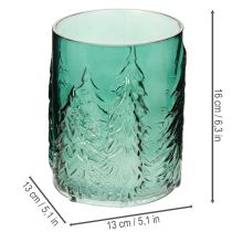 kohteita Lasinen tuikkukuppi, jossa kuusia kohokuvioina, joulukoriste, 16 cm