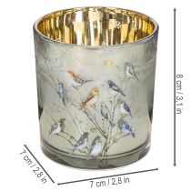 kohteita Lasinen tuikkukuppi lintu- ja lumihiutaleaiheella, 8 cm, 2 kpl