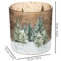 kohteita Lasinen tuikkukuppi kuusimetsäaiheella, talvikoriste, 15 cm