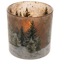 kohteita Lasinen tuikkukuppi kuusimetsäaiheella, talvikoriste, 15 cm