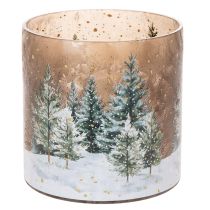 kohteita Lasinen tuikkukuppi, jossa on talvimetsä lumessa, joulukoriste, 20 cm