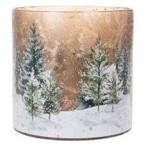 kohteita Lasinen tuikkukuppi, jossa on talvimetsä lumessa, joulukoriste, 20 cm