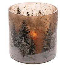 kohteita Lasinen tuikkukuppi, jossa on talvimetsä lumessa, joulukoriste, 20 cm