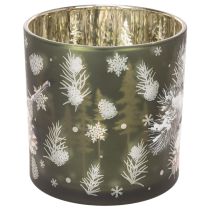 kohteita Lasinen tuikkupidike käpyillä ja lumihiutaleilla, 15 cm