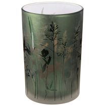 kohteita Lyhty valkoista lasia, vihreä niitty-aihe K18cm