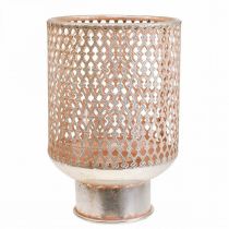 Lyhty metallinen kynttilänjalka lasi hopeanpunainen Ø18cm H27cm
