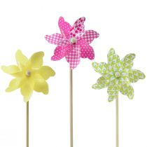 kohteita Pinwheel Pinwheel Keltainen Vihreä Tuulimyllyparvekkeen koristelu Ø15cm 3kpl