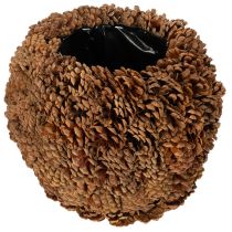 kohteita Koristeellinen istutusruukku käpyillä, luonnollinen ulkonäkö, 27 cm. Pyöreä käpyruukku, luonnonruskea, tehty kävyistä, 27 cm x 22 cm.