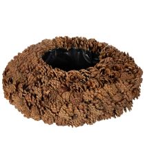 kohteita Pyöreä käpyruukku istutusastiaksi, 38 cm; pyöreä käpyruukku, luonnonruskea, tehty kävyistä, 38 cm x 14 cm