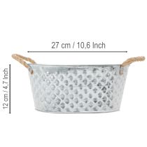 kohteita Soikea sinkkikulho köysikahvoilla, 27 cm x 17,5 cm, korkeus 12 cm