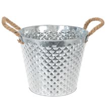 kohteita Sinkkiruukku, timantin muotoinen, köysikahvoilla, valkoiseksi kalkittu, Ø24,5cm, korkeus 21cm
