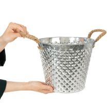 kohteita Sinkkiruukku, timantin muotoinen, köysikahvoilla, valkoiseksi kalkittu, Ø24,5cm, korkeus 21cm