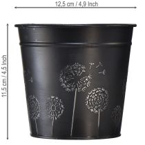 kohteita Musta ja hopeinen kukkaruukku, metallinen istutuskone, Ø12,5cm, korkeus 11,5cm