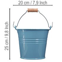 kohteita Koristeämpäri, metalli, puinen kahva, kukkaruukku, sininen, 16 cm korkea, 2 kpl