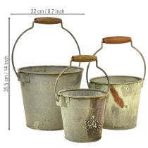 kohteita Koristeellinen metalliämpäri ruosteenvärinen vintage Ø15/17.5/22cm 3 kpl:n setti