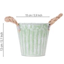 kohteita Koristeellinen ruukku, metallinen ämpäri istutusta varten, istutuslaatikko kahvoilla, pinkki/vihreä/keltainen shabby chic Ø15cm K13cm 3-osainen setti