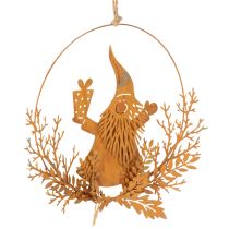 kohteita Jouluinen koristesormus, poro sormuksessa, joulupukki lahjan kanssa, metallikoriste, ruosteinen viimeistely, Ø18cm, 2 kpl setti