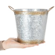 kohteita Koristeellinen ruukku kahvoilla, istutusämpäri, metalliastia, hopea, säänkestävää terästä, Ø17cm, korkeus 16,5cm