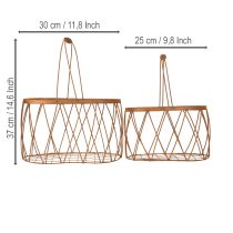 kohteita Soikea metallikori kahvalla, puutarhakoriste, ruosteenvärinen viimeistely, 30/25 cm, 2 kpl setti