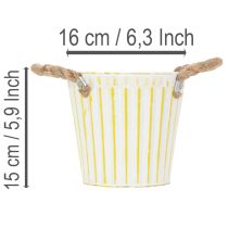 kohteita Istutusämpäri, istutuslaatikko kahvoilla, metallikoristeet pinkki/vihreä/keltainen shabby chic Ø16,5 cm korkeus 15 cm 3-osainen setti