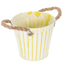 kohteita Istutusämpäri, istutuslaatikko kahvoilla, metallikoristeet pinkki/vihreä/keltainen shabby chic Ø16,5 cm korkeus 15 cm 3-osainen setti