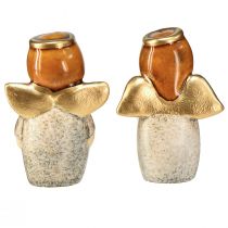 kohteita Ihastuttava enkeliduo keramiikasta kermanvalkoisella kullanvärisillä yksityiskohdilla - 8,6 cm - Taivaalliset koristefiguurit - 2 kpl