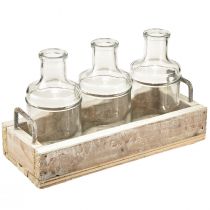 kohteita Koristelasipullo puisella tarjottimella vintage 24x9,5x14cm