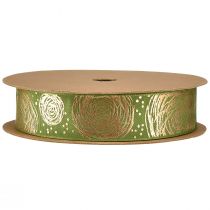 kohteita Lahjanauha kultaisilla ruusuilla Vihreä korunauha 25mm 15m