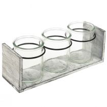 kohteita Maalaismainen lasiastiasetti harmaassa ja valkoisessa puisessa telineessä - 27,5x9x11 cm - Monipuolinen säilytys- ja koristeratkaisu