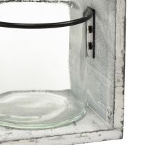 kohteita Maalaismainen lasiastiasetti harmaassa ja valkoisessa puisessa telineessä - 27,5x9x11 cm - Monipuolinen säilytys- ja koristeratkaisu