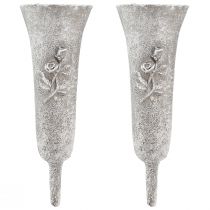 kohteita Harmaa ruusuaiheinen hautamaljakko, 26 cm korkea, 2 kpl