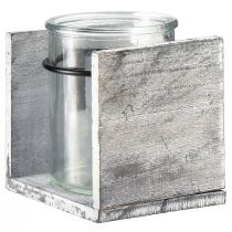 kohteita Lyhty lasilla ja rustiikkisella puukehyksellä – Harmaa-valkoinen, 10x9x10 cm