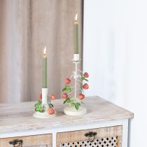 kohteita Metallinen kynttilänjalka, mansikkakoriste, kesäkerma, korkeus 13 cm