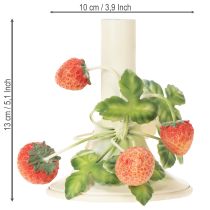 kohteita Metallinen kynttilänjalka mansikkakoristeella, kesäkerma, korkeus 13 cm