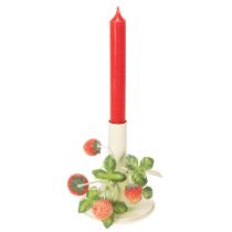 kohteita Metallinen kynttilänjalka mansikkakoristeella, kesäkerma, korkeus 13 cm
